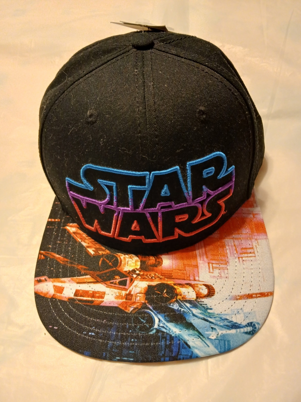 Men's Star Wars Neon Black Snapback Hat with Multicolor Logo and Printed Brim